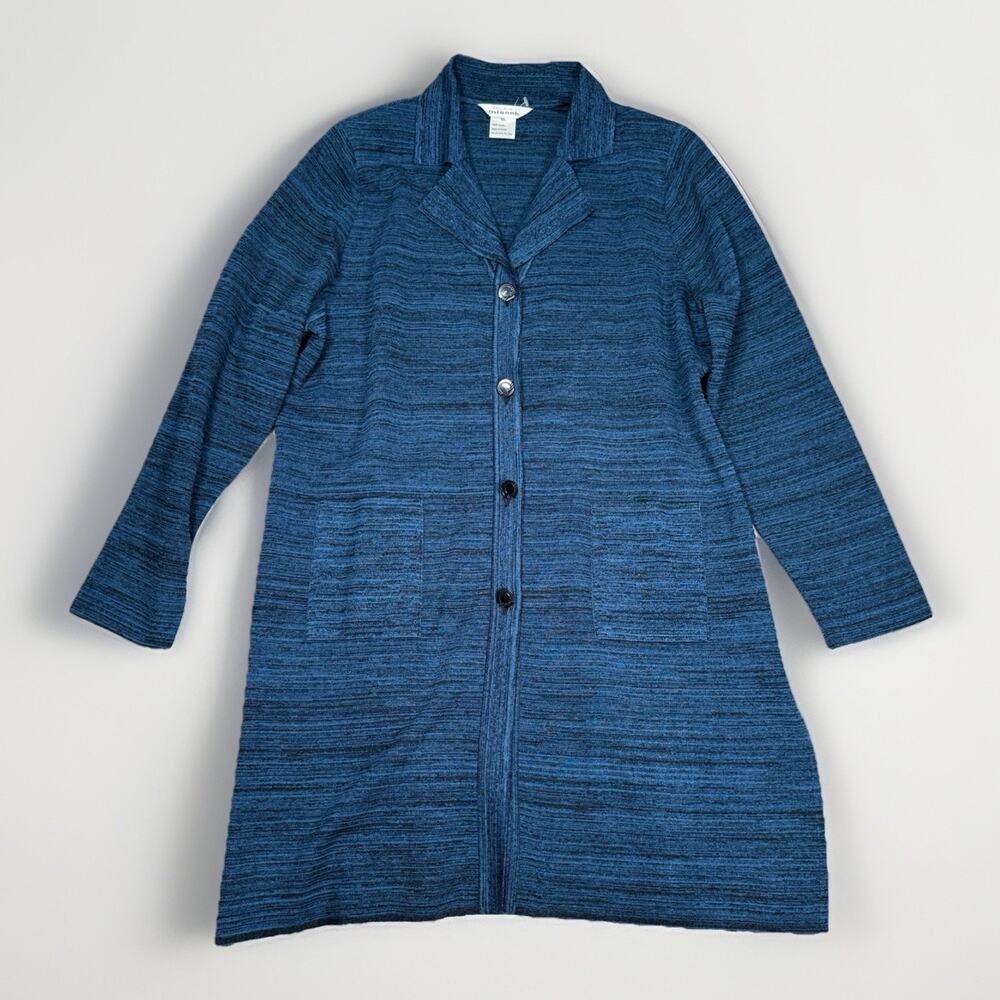 Misook Cardigan Topper Jacket Women's Size XL Long Blue Black Button Acrylic